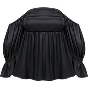 Monica Nera Nicole Off Shoulder Silk Blouse In Black